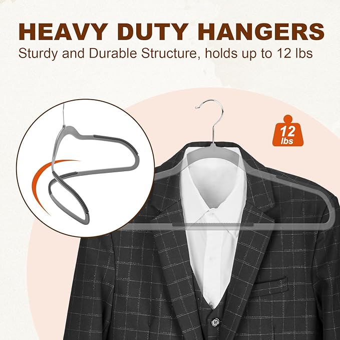 HOUSE DAY Heavy Duty Plastic Hangers 100 Pack, Clothes Hangers with Non-Slip Rubber Pads - 0.2 Inch Thin Space Saving Coat Hanger for Closet Organizer, 360° Swivel Hook for Shirts, Pants, Suit (Grey)
