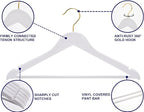 Amber Home 20 Pack Solid Wood Suit Coat Hangers, Smooth White Finish Wooden Dress Hangers with Non Slip Pant Bar, Clothes Hangers with Gold Hook & Notches for Jacket, Pant, Shirt (White+Gold, 20)