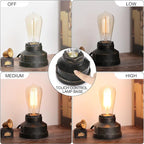 Small Touch Control Table Lamp Base, Industrial Touch Light Vintage Edison Bulb Base, Dimmable Bedside Nightstand Accent Light for Living Room Bedroom, Antique Steampunk Style