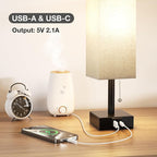 aooshine Small Linen Bedroom Lamp - 3 Color Temperature 3000K 5000K 4000K Bedside Lamp, Pull Chain Control, USB A and C Charging Ports, Black Base, for Kids Office Dorm, Bulb Included