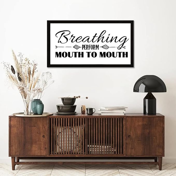 Scripture Verses 12x22in Wooden Wall Plaque with Life Positive Quote Breathing Perform Mouth to Mouth Rustic Chic Style Black Frame Wooden Plaque for Cottage New Home Farmhouse Porch Wall Decor