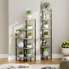 HOOBRO Corner Shelf Stand, Industrial 6-Tier Corner Bookshelf with Metal Frame, Plant Display Shelf, Bookcase for Small Spaces, Living Room, Greige and Black BG36CJ01