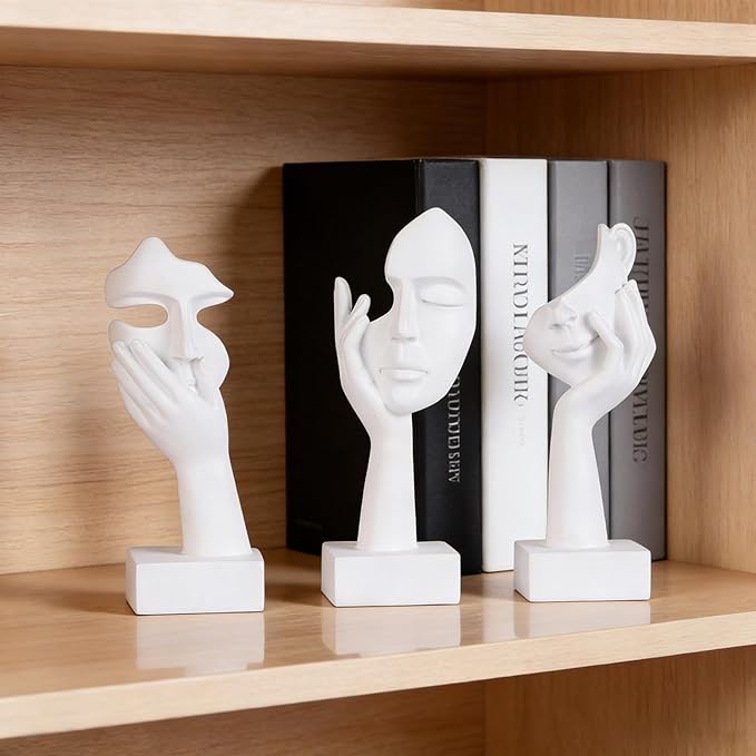 3 Pcs Thinker Small Statue Set - White Art Abstract Home Accent Figurines for Decor Woman Apartment Bookshelf Floating Shelf Coffee Table Office Desk Bathroom Counter Decor (3 Pcs White, 6")