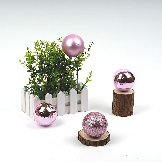 Emopeak 24Pcs Christmas Balls Ornaments for Xmas Christmas Tree - 4 Style Shatterproof Christmas Tree Decorations Hanging Ball for Holiday Wedding Party Decoration (Pink, 2.4"/6.2CM)