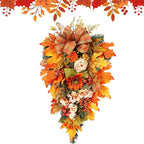 Fall Teardrop Swag - 19.69x12.6 Inches Handmade Flower Maple Berry Wreath for Harvest Festival, Holiday Decorators with Autumn Colors, Artificial Wreath for Apartment, Coffee Shop, Ready to
