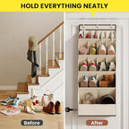 15 Pockets Over the Door Shoe Organizer, Shoe Rack for Closet Door with Large Breathable Pockets, Hanging Shoes Rack for Boots Size, Behind the Door Organizer Shoe Holder for Flexible Storage, Beige ﻿