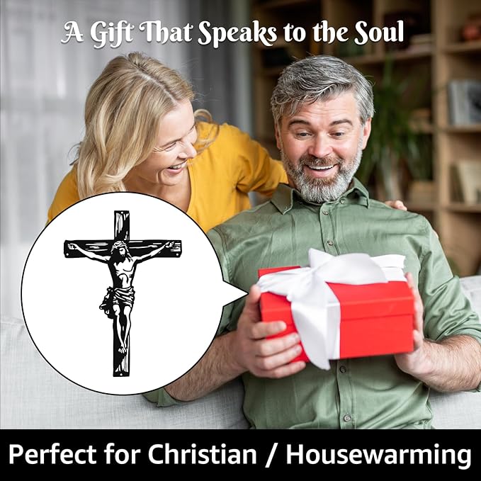 Black Metal Cross Wall Decor - Two Nails Crosses Design, Hollow Out Artistic Hanging Ornament for Home Church Decoration（12.6"x16.5"） (Crucifix Cross)