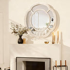 Irregular White Mirror, Wall Mounted Wavy Circle Large Mirror Wood Frame Round Hanging Decorative Mirros for Entryway Living Room Vanity and Bedroom, 20 Inch Home Decor