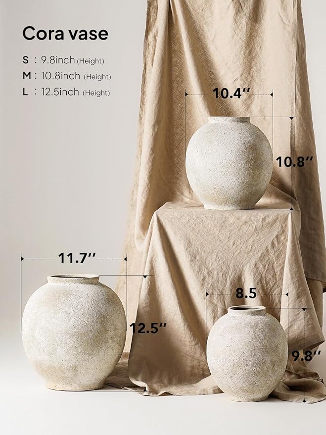 Large White Ceramic Vase - 9.8 Inch Rustic Farmhouse Vase for Home Decor, Minimalist Tall Vases for Living Room, Table, Bathroom, Holiday & Weddings (Sandstone Yellow)