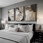 Large Framed Neutral Abstract Wall Art for Living Room, 3 Piece Modern Canvas Prints Paintings Artwork for Walls, Black Beige Brown Neutral Tone Pictures for Hallway Bedroom Office Wall Decor 24x36 In