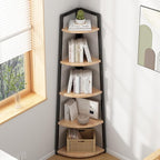 5 Tier Tall Corner Shelf,70 inch Solid Wood Rustic Corner Bookshelf Bookcase Industrial Ladder Shelf,Display Wooden Plant Stand Shelving Unit Shelf for Living Room,Kitchen,Home Office (Natural finish)