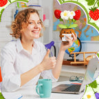 Wavwavw 3 Pack Teacher Appreciation Gift Positive Flower Handmade Crochet Doll Thank You for Helping Me Grow Gifts Back to School Gifts for Women Teacher(Strawberry, Puff and Sunflower)
