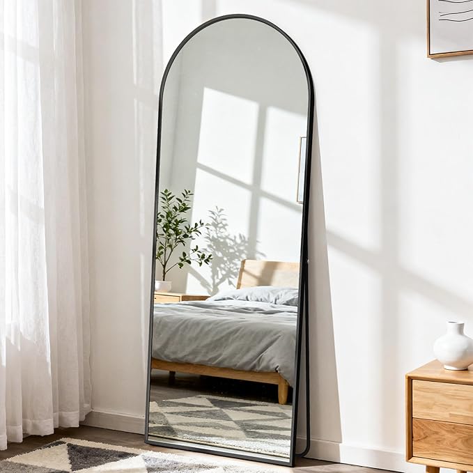 DUMOS Arched Full Length Floor Mirror, 56"x15" Full Body Standing Mirror with Aluminum Frame and Shatter Proorf Nano Glass, Modern Wall Hanging Leaning for Living Room, Home Decor, Black