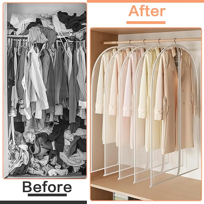 Garment Bags for Hanging Clothes (Set of 12) Suit Bags for Closet Storage Clothes Storage Bag Plastic Bag with Zipper for Suit, Sweaters Travel Laundry Wardrobe Closet Garment Dust Cover Bags