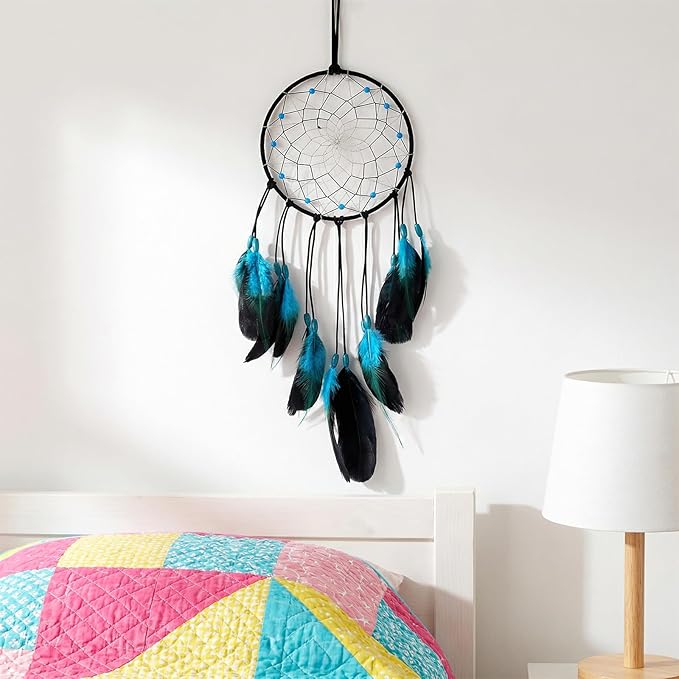 Blue Dream Catchers Home Handmade Blue Dreamcatcher Style Retro Feather Dreamcatcher Traditional Bedroom Decor Wall Hanging for Ornament Art Craft Gift Adults Halloween Christmas
