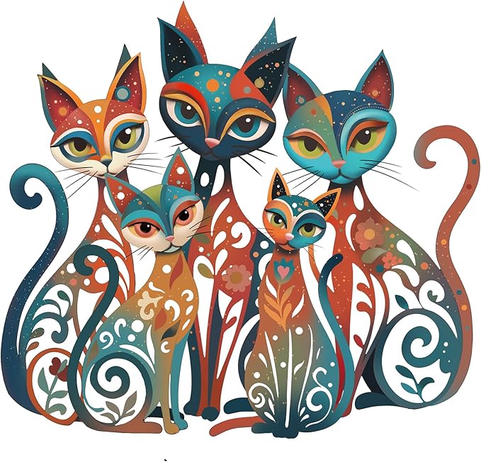 Wesiti Cat Wall Art Decor Iron Wall Sculptures Decor for Cats Lover 13.58 x 12.40 Inches Colorful Mid Century Cat Retro Signs for Home Living Room Bedroom Kitchen Office(Timeless)
