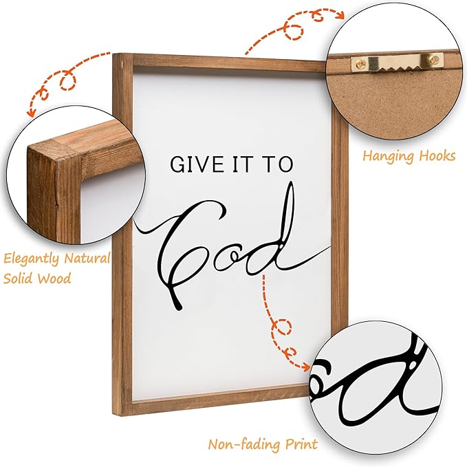 Set of 3 Framed Farmhouse Give it to God and Go to Sleep Signs Above Bed Wall Decors for Bedroom Wood Signs (Brown, 16"x24")