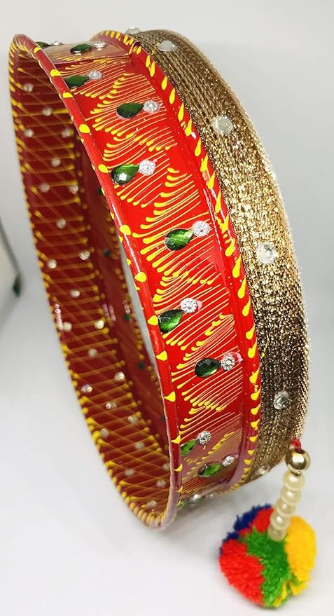 Stainless Steel Karwa Chauth 6 Pieces Decorative Pooja Thali Set (Red) (Thali Size 12")