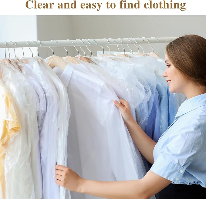 20 Pack Clear Clothes Covers for Hanging Garment Plastic Suit Bags Dry Cleaning Bags Transparent Dust-proof Garment Covers for Dry Cleaner, Home Storage, Travel (60 x 100cm)
