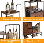 44 '' Tall Garment Rack with 3 Fabric Drawers, 4-Tier Clothing Rack, Coat Hanger with Shoe Shelf & Shelves for Small Spaces, Rustic Brown YD-TM081H