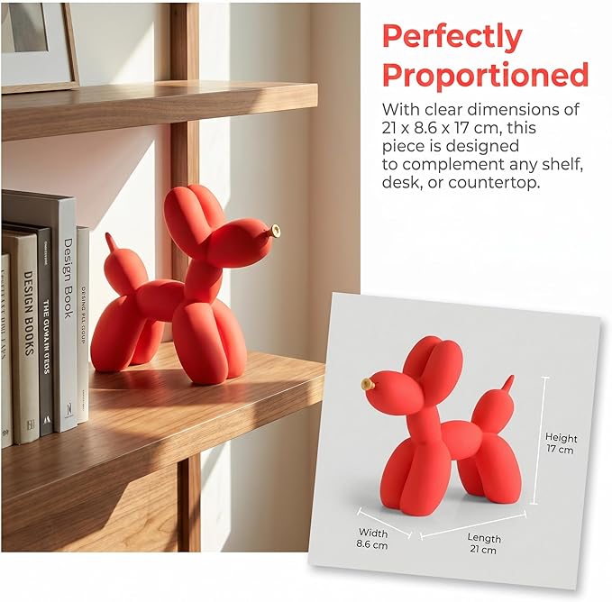 Resin Balloon Dog Sculpture - Collectible Figurines Decor for Home | Office Desktop Resin Decors Balloon Dog Decor (Red)