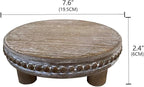 Farmhouse Beaded Wood Pedestal Tray Decor, 7.6” Round Vintage Display Stand, Decorative Accent Display Riser for Farmhouse Kitchen, Bathroom (Natural)