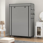 Calmootey Portable Closet Organizers, Clothing Storage, Wardrobe with 6 Shelves and Hanging Rod, Non-Woven Fabric Cover with 4 Side Pockets, Grey
