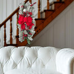 SM SunniMix Christmas Swag Teardrop Swag Artificial Wreath Door Swag Decorative Bow Ornament Lightweight PP Material Suitable for Gift Giving Home Decoration, Flocking Red
