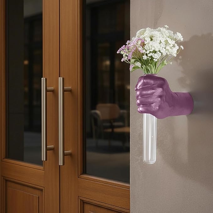 Purple Wall Sculptures, Hand Vases Home Decor, Wall Mount Art Sculpture, Unique Wall Art Statue, Funky Flower Vase Decorations, Modern Eclectic Hanging Decor,Glass Test Tube Vase(Purple)