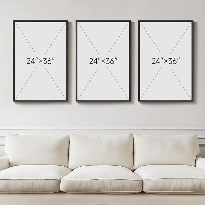Large Framed Neutral Abstract Wall Art for Living Room, 3 Piece Modern Canvas Prints Paintings Artwork for Walls, Black Beige Brown Neutral Tone Pictures for Hallway Bedroom Office Wall Decor 24x36 In