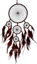 Handmade Dream Catchers Wall Decor,Boho Feather Dreamcatcher with Natural Elements,Unique Home Decor Gift for Bedroom, Living Room (Dark Brown 19.7in)
