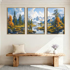 BINCUE Framed Mountain Landscape Wall Art Nature Forest Wall Decor Tree and River Art Print Nature Landscape Artwork Mountain Forest Wall Pictures for Living Room Bedroom Office Farmhouse 16x24 Inches Set of 3 Gift