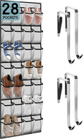 28 Compartment Over the Door Shoe Organizer, Breathable Mesh Large Shoe Rack for Closet Storage, Space Saving Hanging Shoe Holder with Reinforced Hooks (Fits Men & Women,White-01)