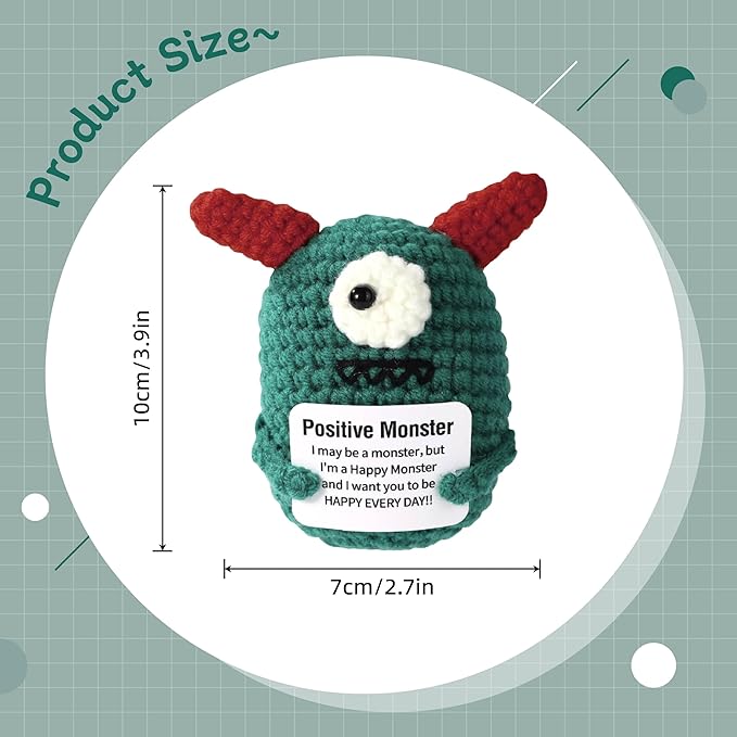 4 inch Positive One Eyed Monster Handmade Knitted Wool Doll with Positive Card Inspiring Gifts for Cheer Up Emotional Support Encouragement Friends