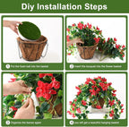 Homsunny Artificial Hanging Flowers Plants Basket for Outdoor Decoration,4 PCS Faux Silk Bougainvillea Vine Flowers Look Real UV Resistant for Outside Porch Patio Yard Garden Decor(Red)