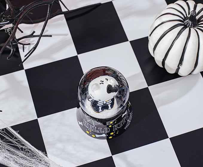 Sanrio Hello Kitty Black Skeleton Mini Light-Up Snow Globe with Swirling Glitter Display | 3 Inches Tall