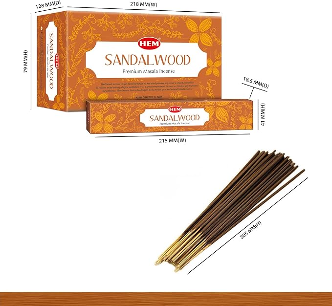 HEM Premium Sandalwood Masala Incense Sticks | Soothing Aroma, Air Purifier for Meditation | Aromatherapy Incense For Anxiety & Stress Relief | Gift Set | Pack of 12 (15 gms each)