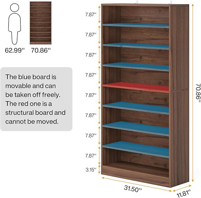 Tribesigns Tall Shoe Cabinet, 9 Tiers 40-45 Pairs Heavy Duty Wood Freestanding Shoe Storage Cabinet, 70.8'' Tall Shoe Cabinet with Open Storage for Entryway (1, Brown)