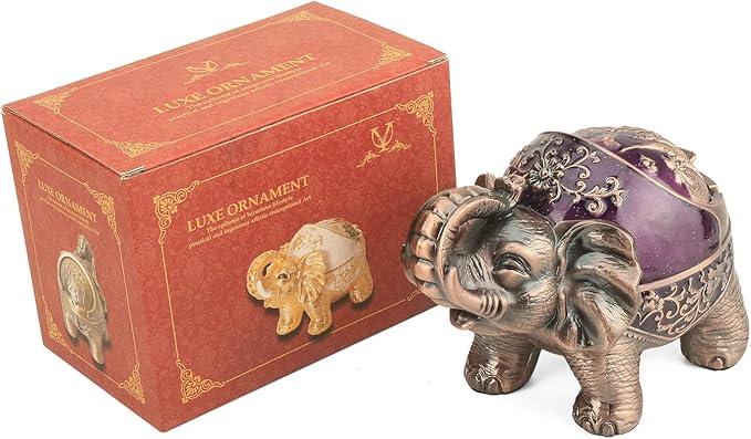 LAUYOO Elephant Decorative Ashtray with Lid for Cigarettes Metal Smoking Ash tray Holder for Smoker Windproof Cigarette ashtrays for Indoors Outdoors Fancy Gift for Men Women (Dark Purple)