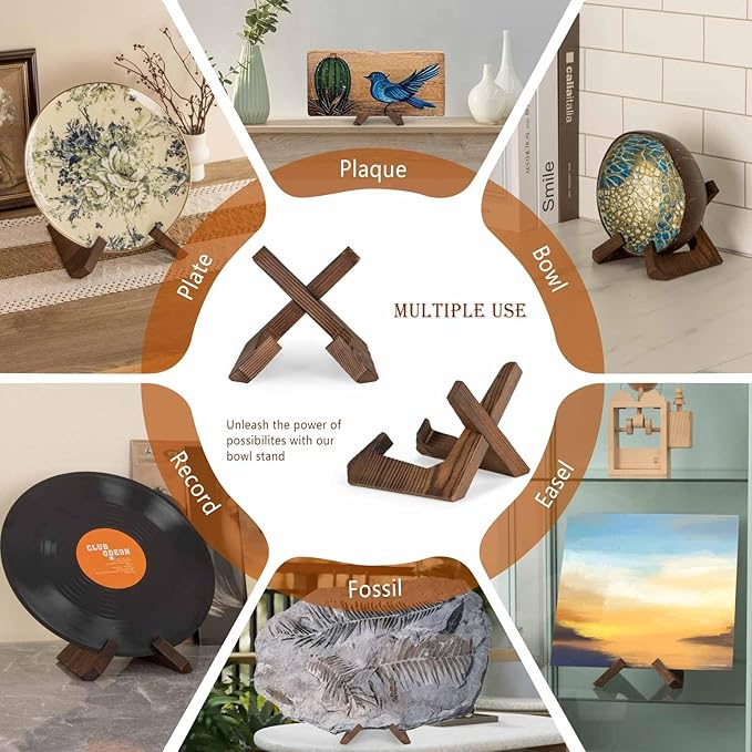 ANBOXIT Bowl Stands for Display, 3 Pack 3.5 Inch Plate Holder, Wooden Easel Frame Holder, Display Stand for Large Deep Platters and Dishes, 3.5" H x 4.8" W x 4" D (For Bowls under 2.5" in Depth)