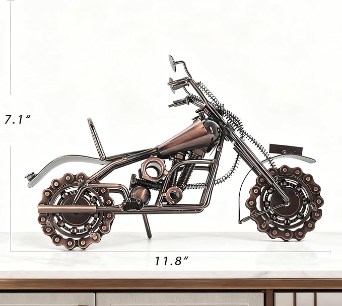 Motorcycle Gifts for Men Women, 11.8" Metal Motorcycle Sculpture, Fathers Day Birthday Gift for Dad Husband Biker Enthusiasts, Industrial Man Cave Home Garage Office Decor
