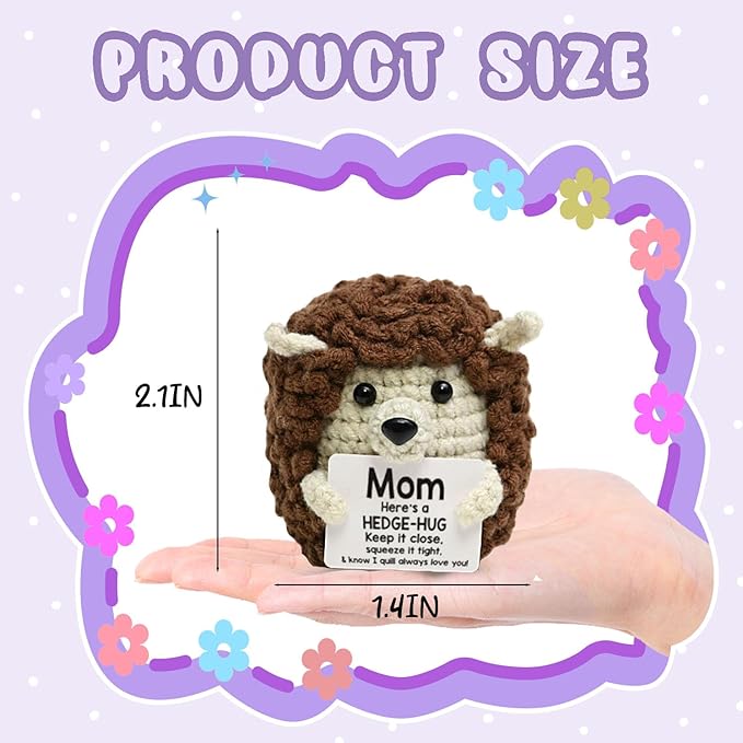 Inspirational Handmade Crochet Hedgehog, Positive Emotional Support Brown Hedgehog, Valentine's Day Gift, Birthday Thanksgiving Basket Gift for Home Decorations