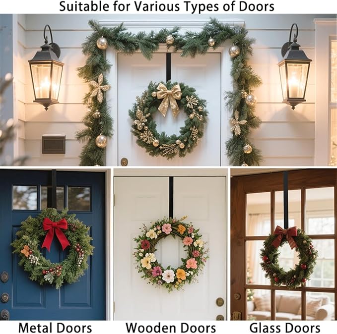Sattiyrch 15" Wreath Hanger for Front Door,Sturdy Steel Wreath Door Hanger,Over The Door Hanger Hook (Black,2)