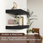 Venusmiles Floating Shelves for Wall, 24 Inch Wide x 12 Inch Deep Floating Shelves, Long Wood Floating Wall Shelf Shelves for Living Room Bathroom Bedroom Kitchen Home - (Black, 24" W x 12" D x 2" H)