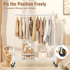 EAGMAK Heavy Duty Clothes Rack Load 420 LBS, 47.2" Long Rolling Garment Rack with Lockable Wheels, Standing Metal Clothing Hanger, Portable Wardrobe Sturdy Coat Organizer for Hanging Clothes (White)