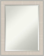 Amanti Art White Wall Mirror 28x22 Cottage White Silver Rectangle Bathroom Mirror for Wall Decor Living Room, Medium Cottage Wood Frame, Hangs Horizonally and Vertically, Bathroom Decor, Beveled Edge