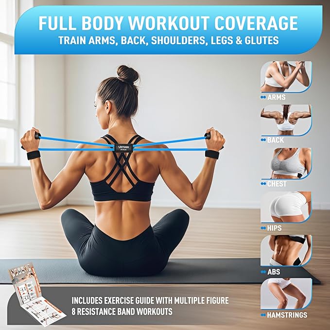 Figure 8 Resistance Bands for Arm, Back, 3 Level Latex Heavy Exercise Bands with Handles for Strength Training, Full Body Workout, Physical Therapy, Pilates, Yoga, Home Gym Equipment for Women