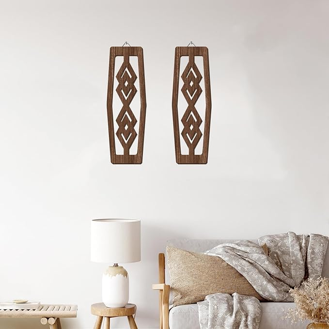 CAKIROTS 2 Pcs Mid Century Modern Wall Art Wood Wall Decor Modern Geometric Panels for Interior Wall Decor Panel Wall Art for Home Living Room (Dark Brown)