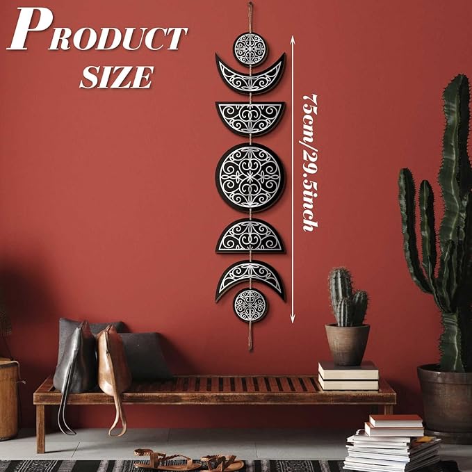 BBTO Boho Wall Decoration Moon Phases Wall Art Stars Moon Minimalist Room Decoration Wooden Gothic Witchy Pediments Hanging Sign