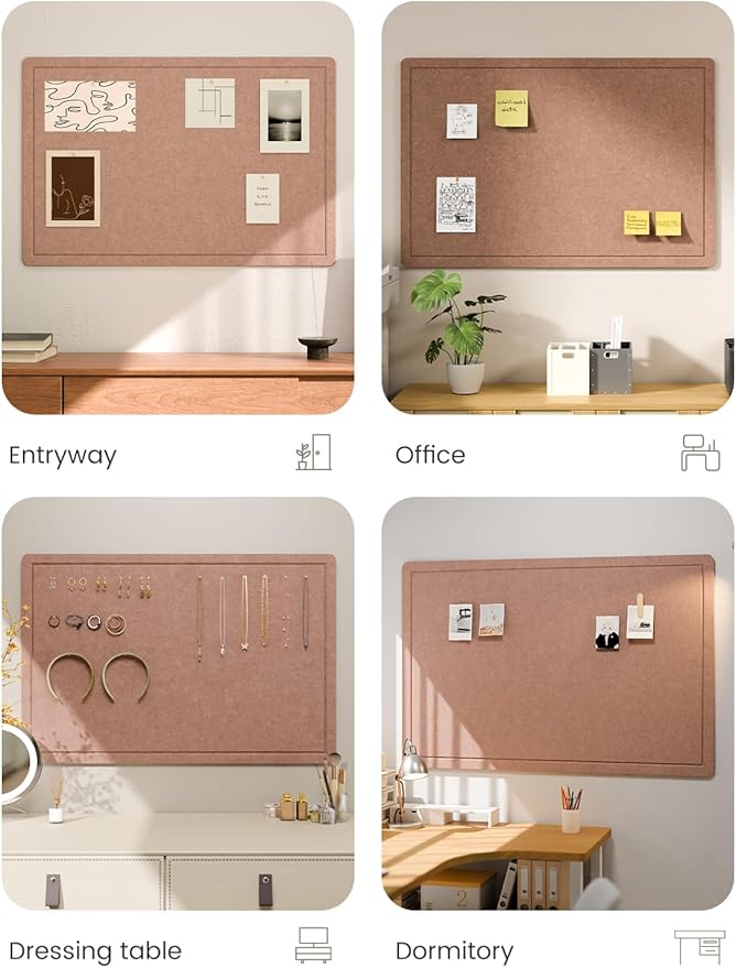 Fluxynara Bulletin Board,35.4" x 23.6" Cork Board Alternative with 12 Safe Removable Adhesive Tabs, Foldable Felt Pin Board for Home Office, Classroom, Bedroom,Entryway for Walls—Terracotta